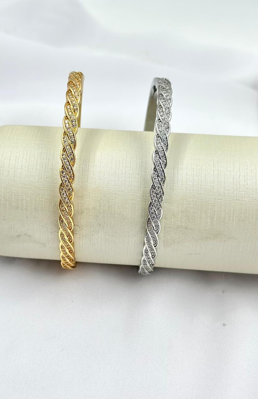 Bracelete Fino Detalhes Em Trança Cravejado