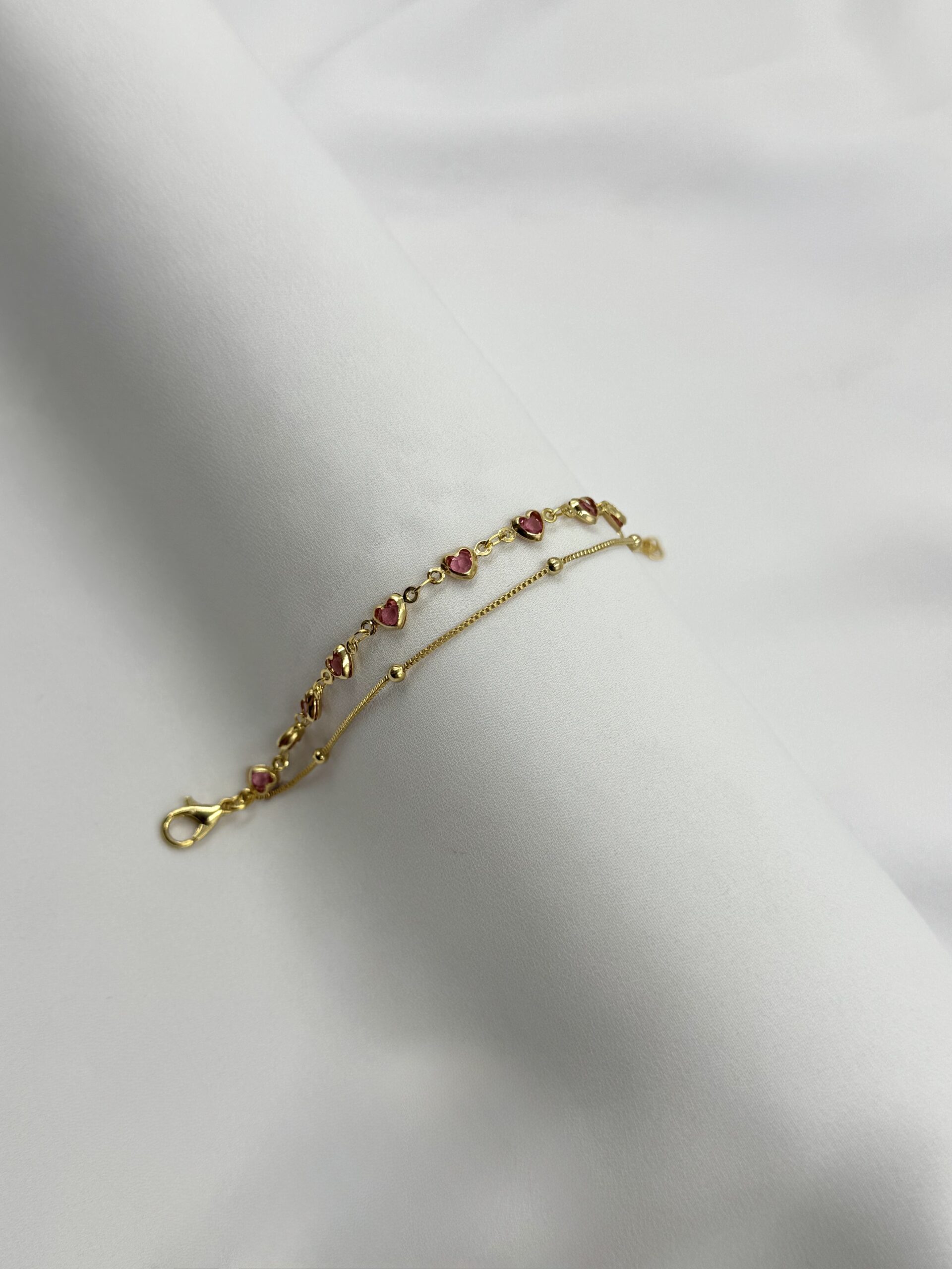 Pulseira Dupla Veneziana Com Corrente De Corações