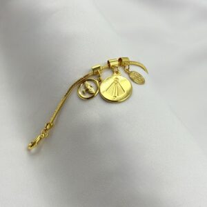 Pulseira De Malha Rabo De Rato Com Pingentes De Medalhas Religiosas