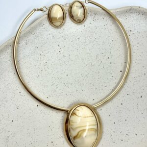 Conjunto Aro Liso Com Pingente Oval Marmorizado