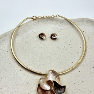 Conjunto Aro Liso Com Pingente Flor