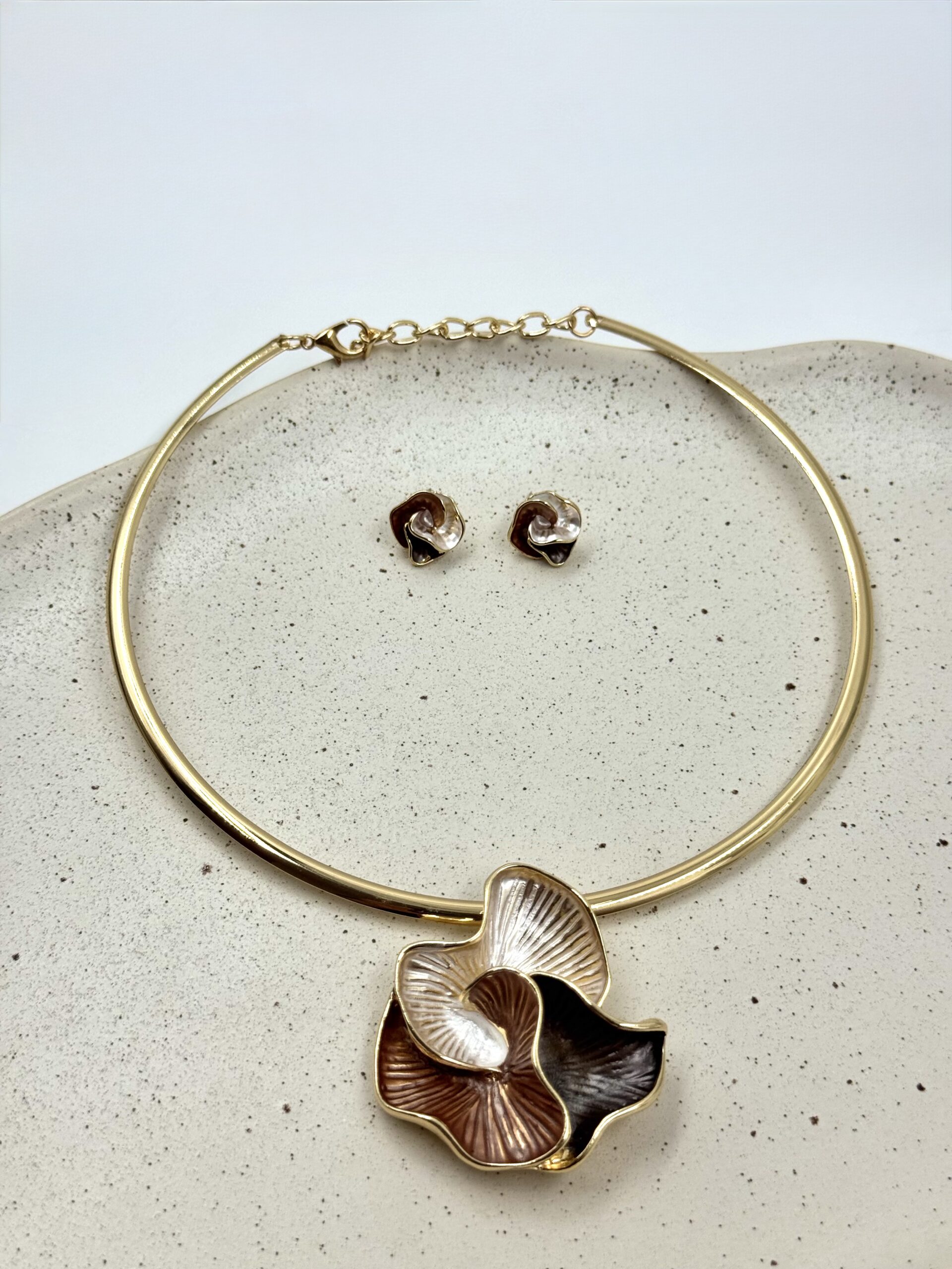 Conjunto Aro Liso Com Pingente Flor