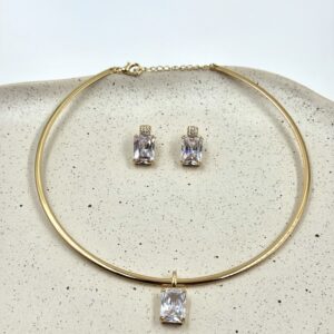 Conjunto Aro Liso Pingente Retangular
