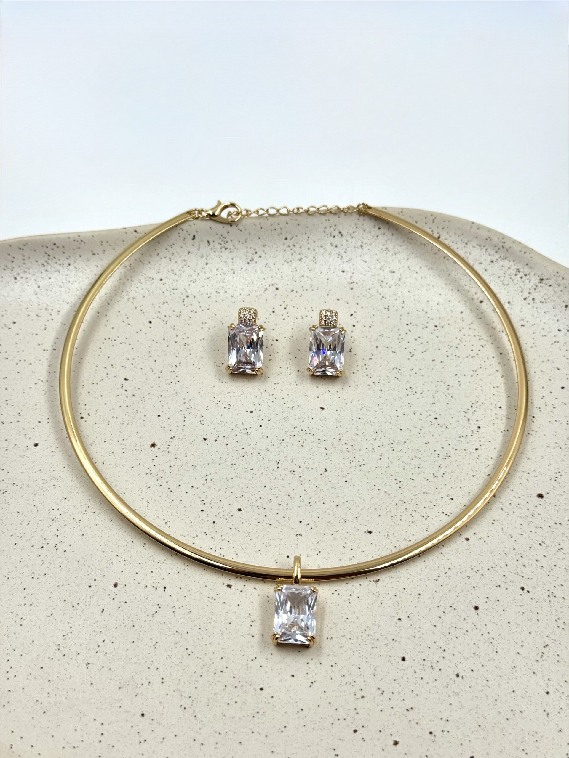 Conjunto Aro Liso Pingente Retangular
